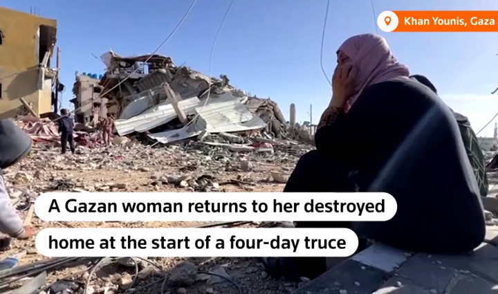 Tahani al-Najjar memanfaatkan ketenangan pada hari Sabtu untuk kembali ke reruntuhan rumahnya, yang dihancurkan oleh serangan udara Israel yang menurutnya menewaskan tujuh orang.