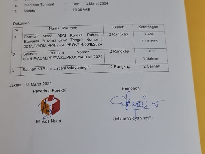Tanda terima koreksi 